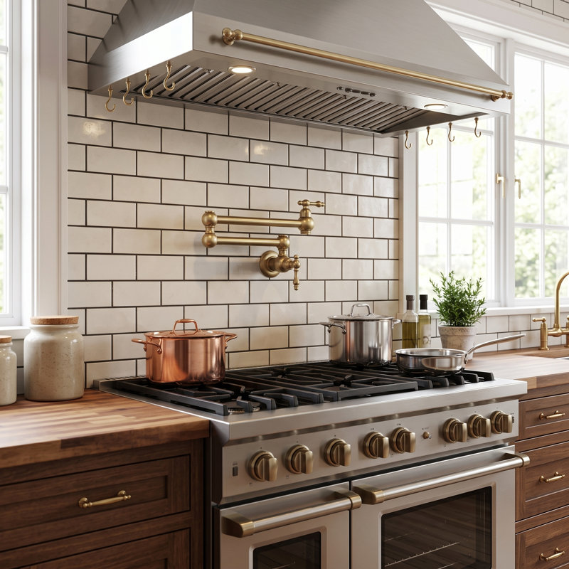 Brass Wall Mount Pot Filler with 2-Aerators and Brass Valve, Double Handle Kitchen Faucet, Gold