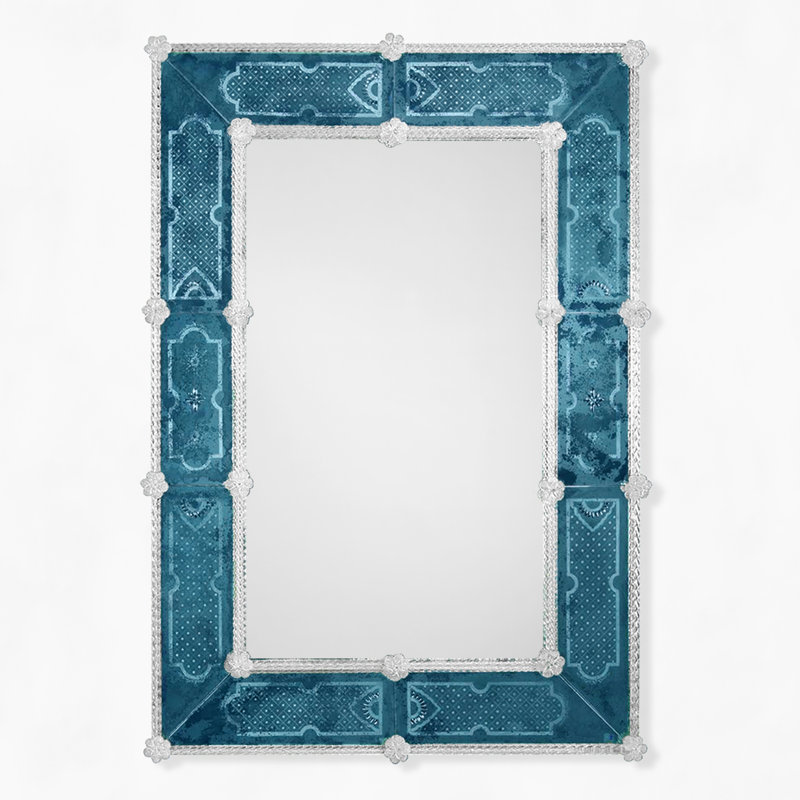 CELESTE Murano Glass Mirror, 42.5" x 29", Clear/Blue