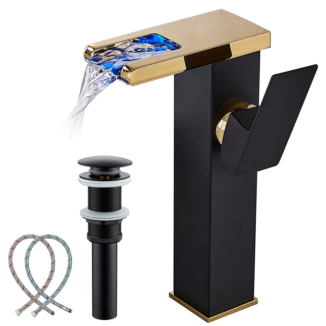 Single Hole Faucet Single-handle LED Bathroom Vessel Sink Faucet with Drain Assembly YCCUZA 