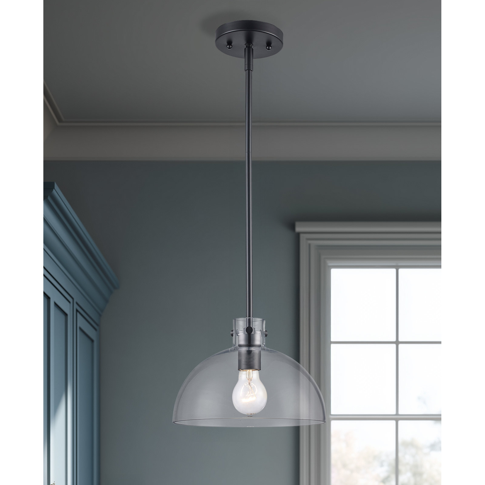 Martins Single Light Glass Pendant, 44.8" H x 10" W x 10" D, Black