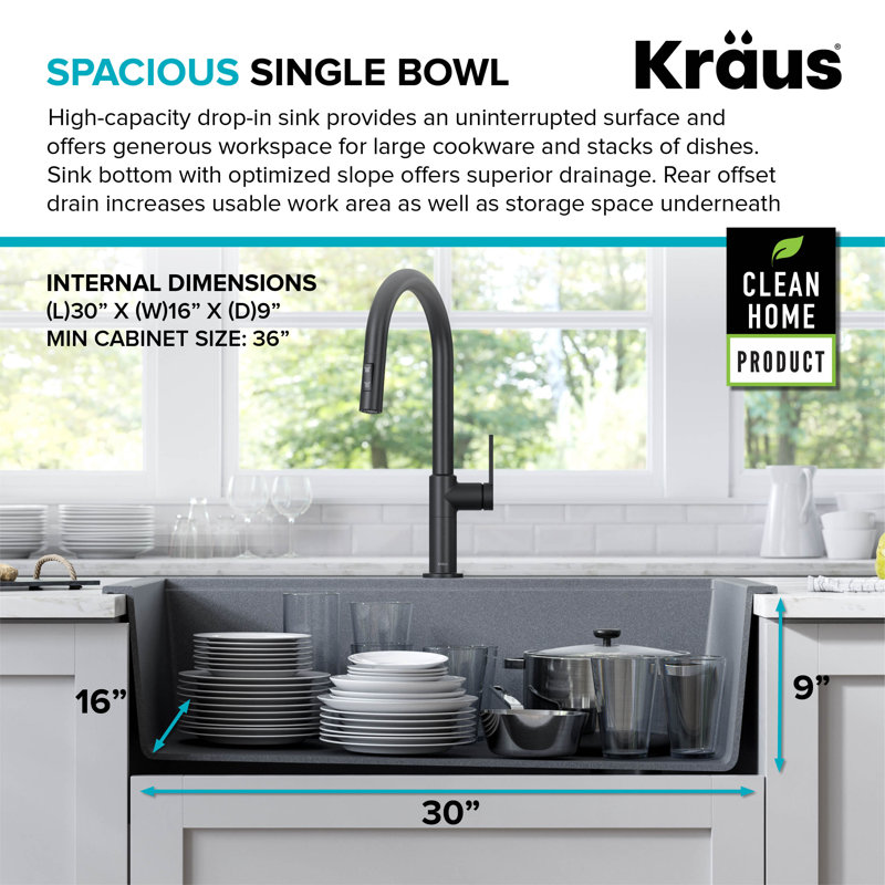 Évier de cuisine à simple cuve en granite avec accessoires KRAUS Bellucci Workstation 33 po, Gris métallisé