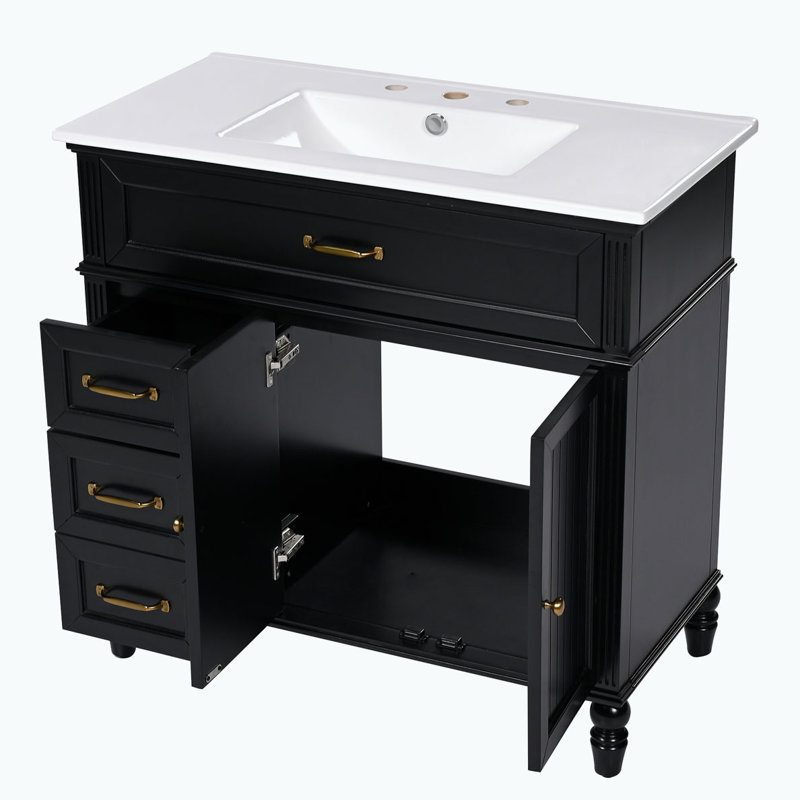 Meuble-lavabo avec lavabo et armoire avec tiroirs, Black