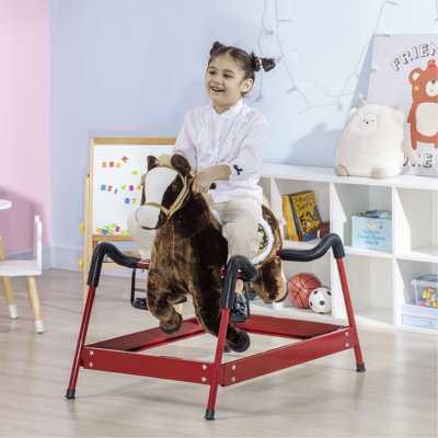 Kids Spring Rocking Horse, Ride on Horse for Girls and Boys with Animal Sounds, Plush Horse Ride-on with Soft Feel, Interactive Toy for Kids（It is designed for single rider only.）