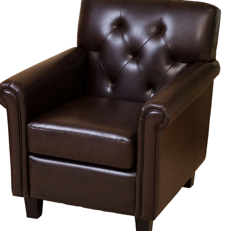 Fauteuil club brun avec assise rembourrée en cuir reconstitué