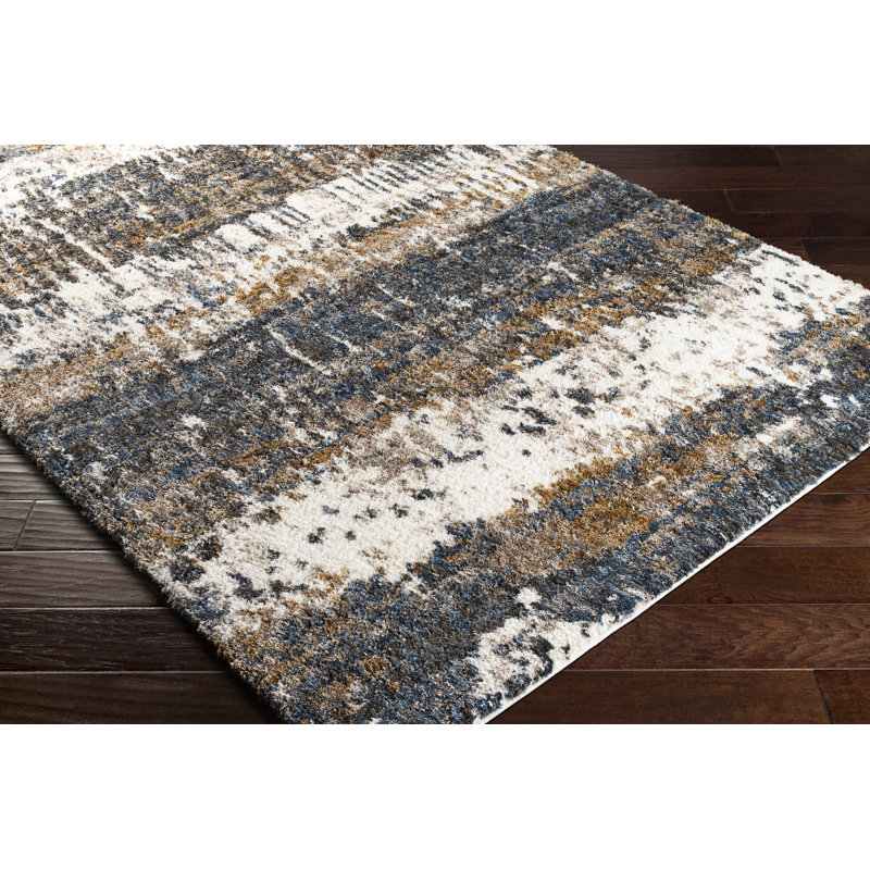 Gray and Navy Synthetic Shag Rug, 2' x 3'