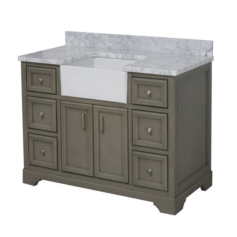 Ensemble de meuble-lavabo simple de 48 po Emiliano, Marbre de Carrare, Gris patiné