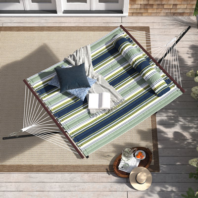Sorbus 2-Person Quilted Fabric Hammock With Stand - Blue/Aqua