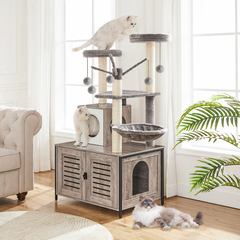 Burslem 52'' Cat Tree with Litter Box Enclosure, Gray