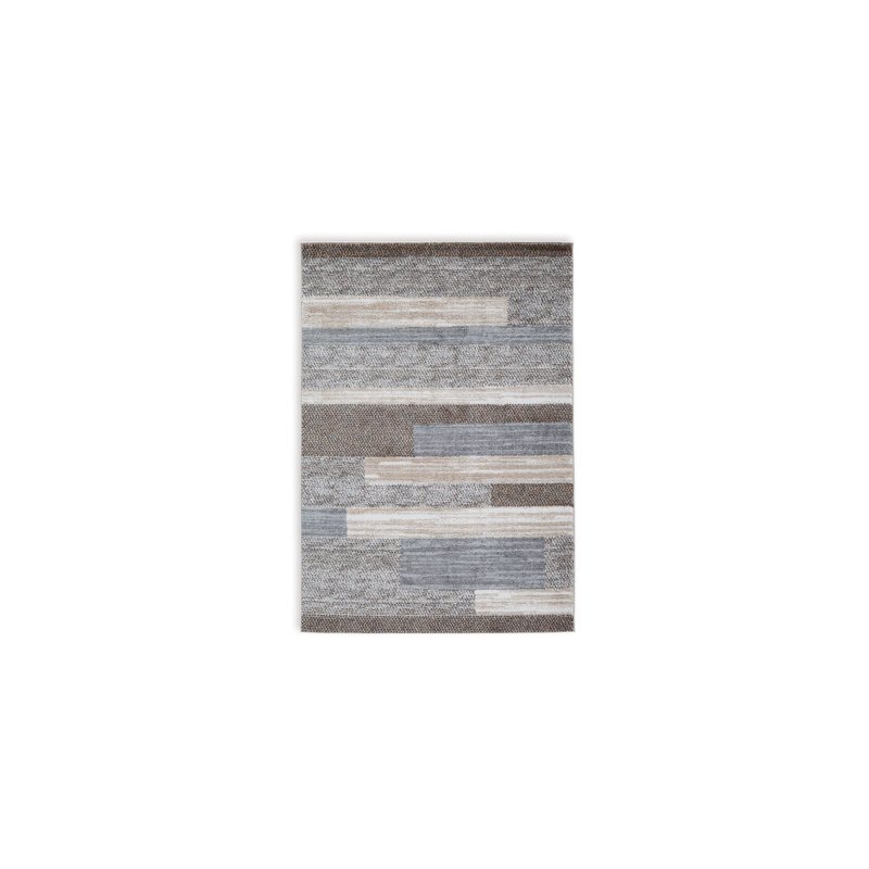 Tapis large Beny, rayures abstraites tissées à la machine, gris, Rectangle 5 pi x 7 pi