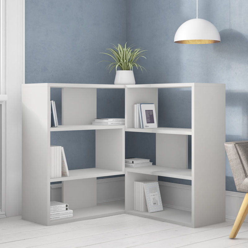 Amandine Modern Freestanding Corner and Wall-Mounted Bookcase with 3-Tier Display Shelves, White