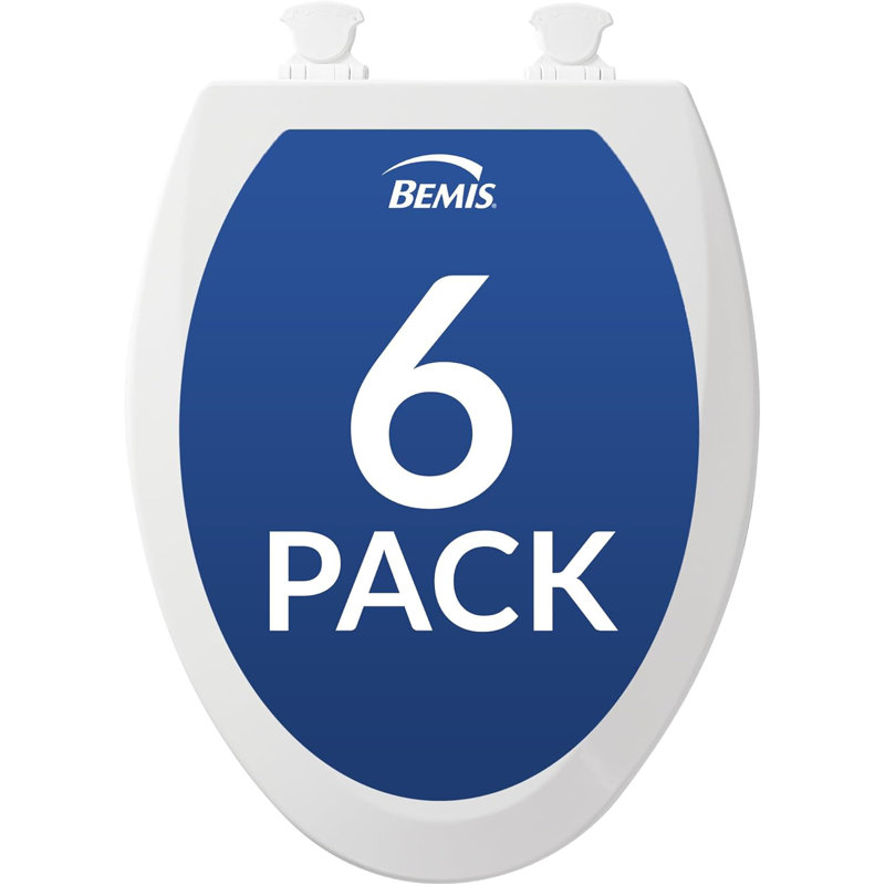 Bemis 1500EC Toilet Seat with Easy Clean & Change Hinges, Durable Wood, Elongated, White, 6-Pack