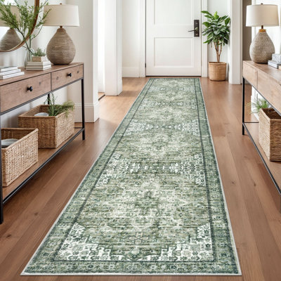 Washable Oriental  Area Rugs Non slip Green Rugs