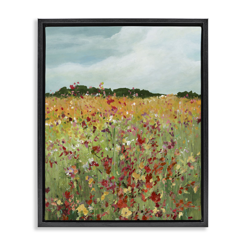 Abstraction de prairie vive, Cadre flottant noir de jais, H 21 po x l 17 po