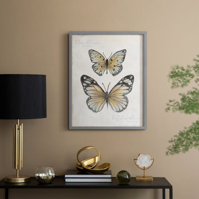 «Vintage Butterflies I», reproduction encadrée - bois massif