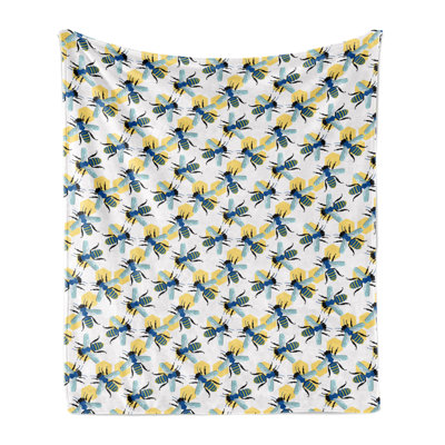Ambesonne Queen Bee Fleece Throw Insects White Blue White