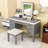 Makeup Vanity Table with 7 Storage Drawers, LED Mirror and Padded Stool-2104897867