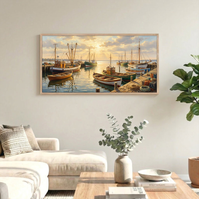 Tableau encadré sur toile « Port au coucher du soleil », 122 x 61 cm (48 x 24 pouces), lot de 1., 48 x 24 pouces