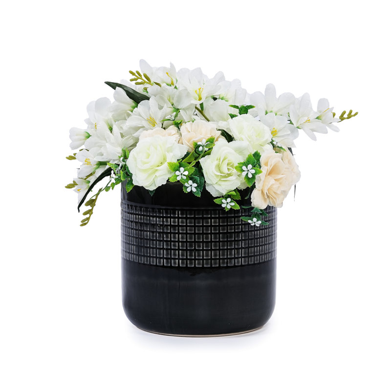 3 Pieces Heat - Glossy Black Ceramic Flowerpot For Patio, Windowsill And Indoor Space, 9.56" L X W 9.34" H, Finish Planter With Drainage Hole Spaces Greenery, Customizable