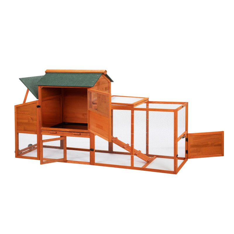 Poulailler orange innovant avec deux points d'entrée, une pente de glissement et des panneaux pour l'entrée de petits animaux, un plateau coulissant, une volaille robuste