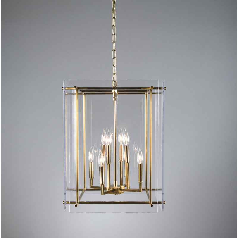 Lena 8 - Light Lantern Square / Rectangle Chandelier, Gold