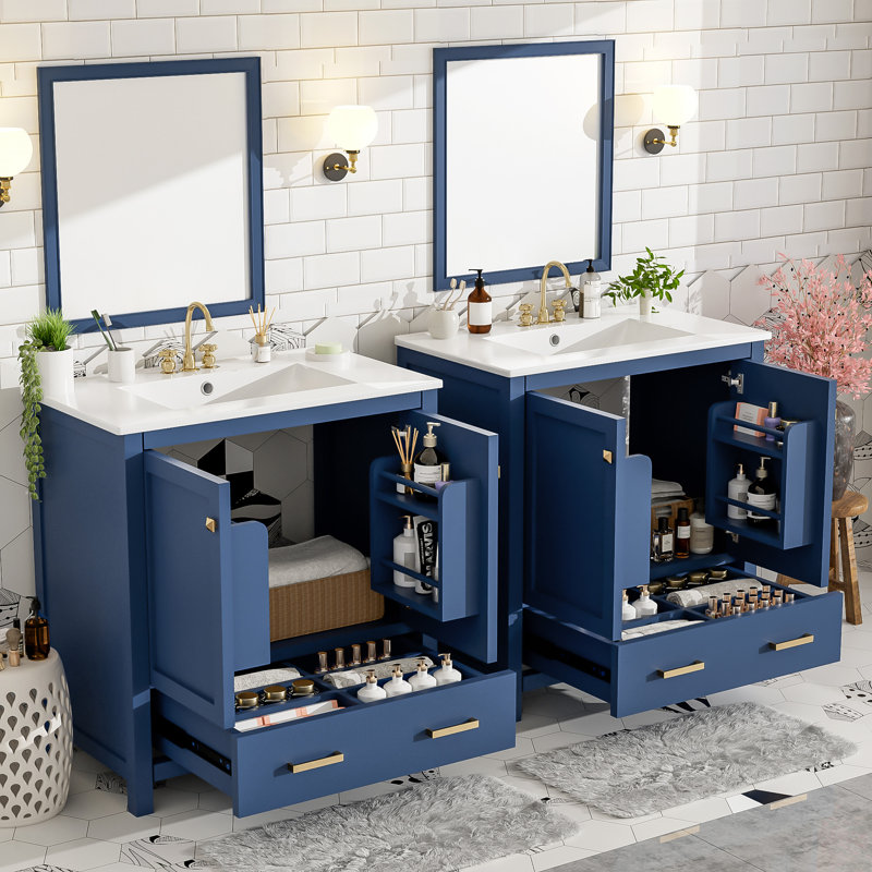 Ensemble de meuble-lavabo 60 "avec double meuble-lavabo 60", Bleu