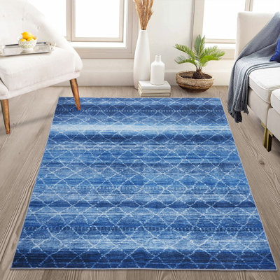 Tapis bleu rectangulaire en polyester tressé à la machine Jaysleen