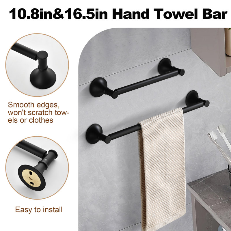 6 - Piece Bathroom Hardware Set, Matte Black, 3" H x 22" W x 3" D
