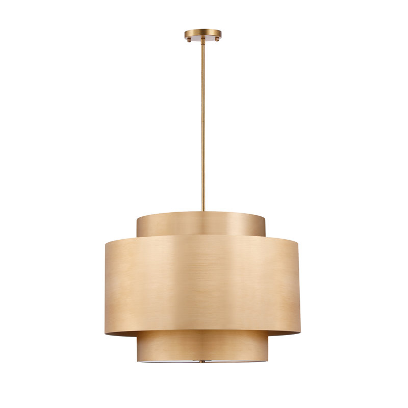 6-light Rubbed Brass Drum Lantern Brass Chandelier with Lampshade Diffuser