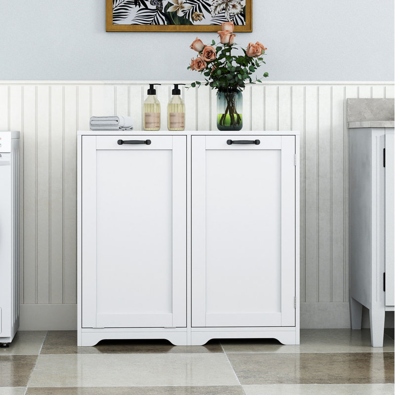 Laundry Cabinet with Doors and shelf, Tilt-Out Laundry Hamper, Freestanding Style, Adjustable Shelf, White