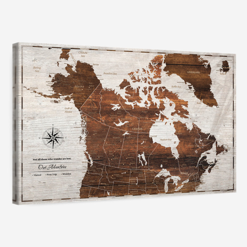 Personalized Light Wooden Push Pin Canada Map, 16" H x 24" W, Yes