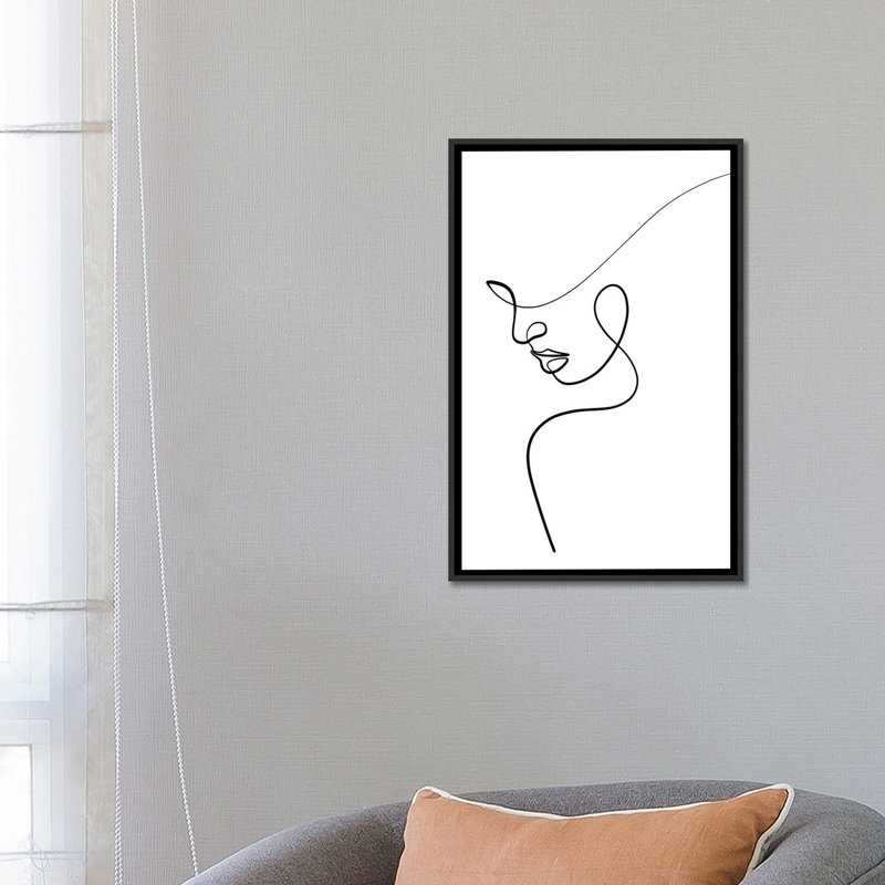 «One Line Woman» par Dane Khy - reproduction de dessin, Pas de tapis, H 26 po x l 18 po x 1,5 po, Toile avec cadre noir