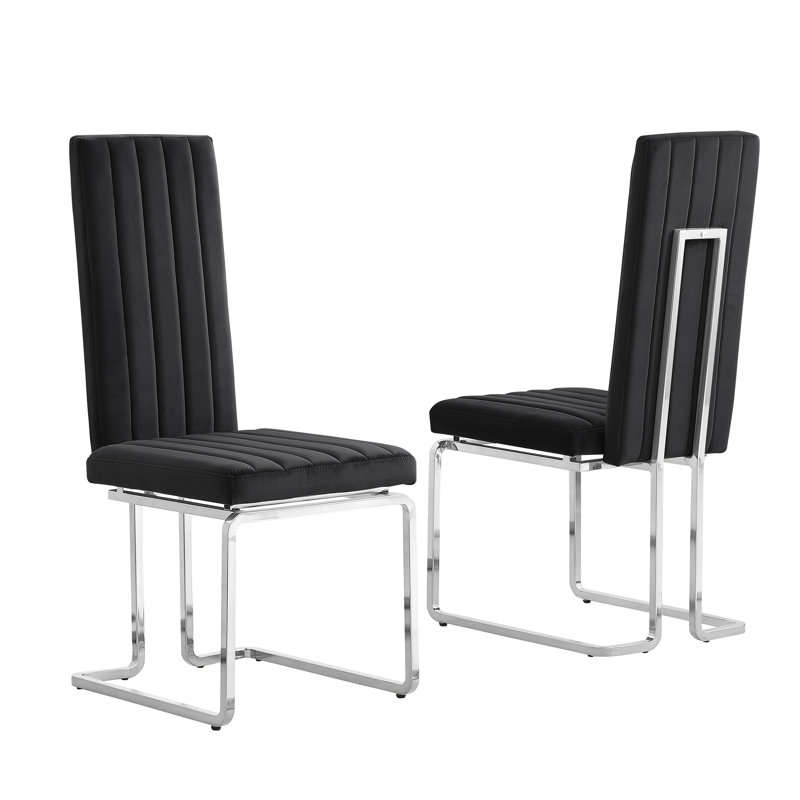 Chaise de salle à manger en velours, Argent, Noir
