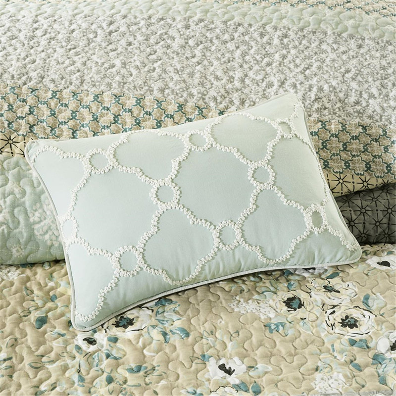 Ensemble de courtepointe 6 pièces, double / grand, imprimé floral et géométrique, double / grand en coton avec 3 coussins, style leurre