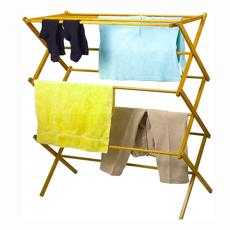 Collapsible Folding Bamboo Laundry Drying Rack for Drying Clothes
