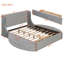 Lit plateforme tapissier en velours avec rangement Maryanna, tête de lit à oreilles, 1 grand tiroir et 2 tabourets de rangement latéraux (gris)-1734778501