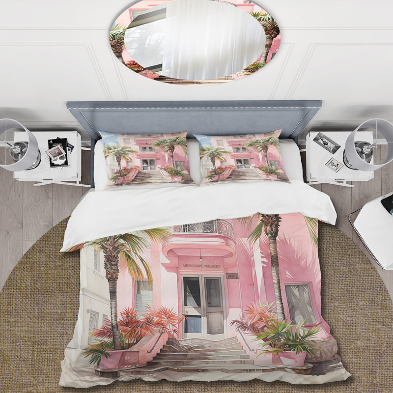 Rose Miami Artful Facades II - Ensemble de housse de couette Cityscapes - Polyester microfibre