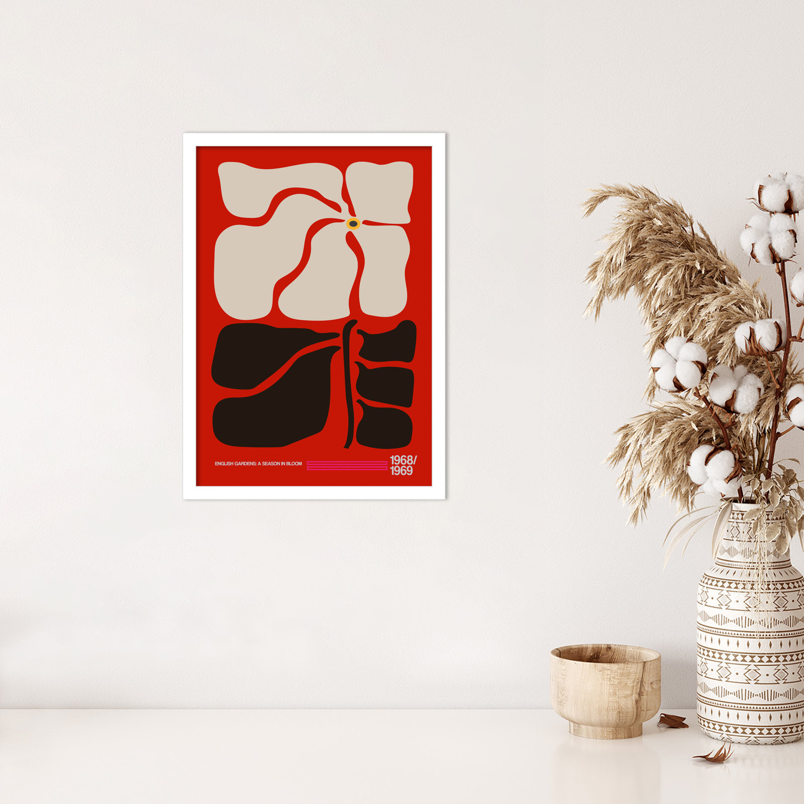 English Gardens Red by Frances Collett, 21" H x 15" W x 1" D, White