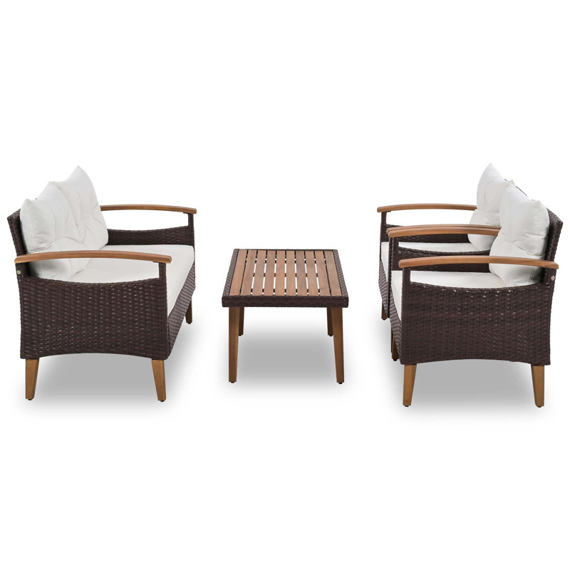 Ensemble de conversation de patio 4 pièces avec table en bois, Beige