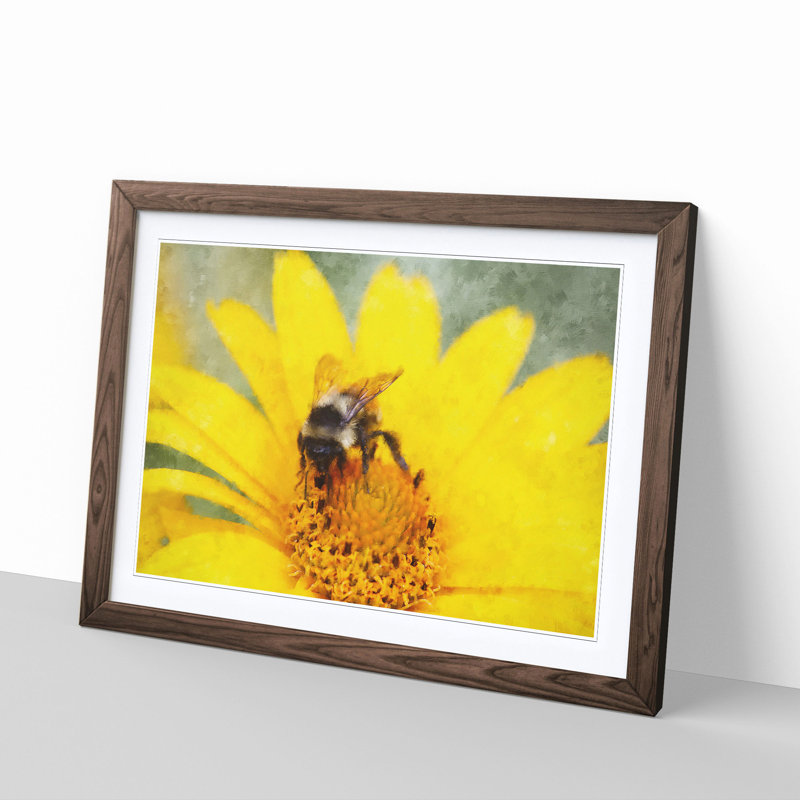 Bee Collecting Pollen - Single Picture Frame Painting on MDF, Walnut, 33cm H x 45cm W x 2cm D