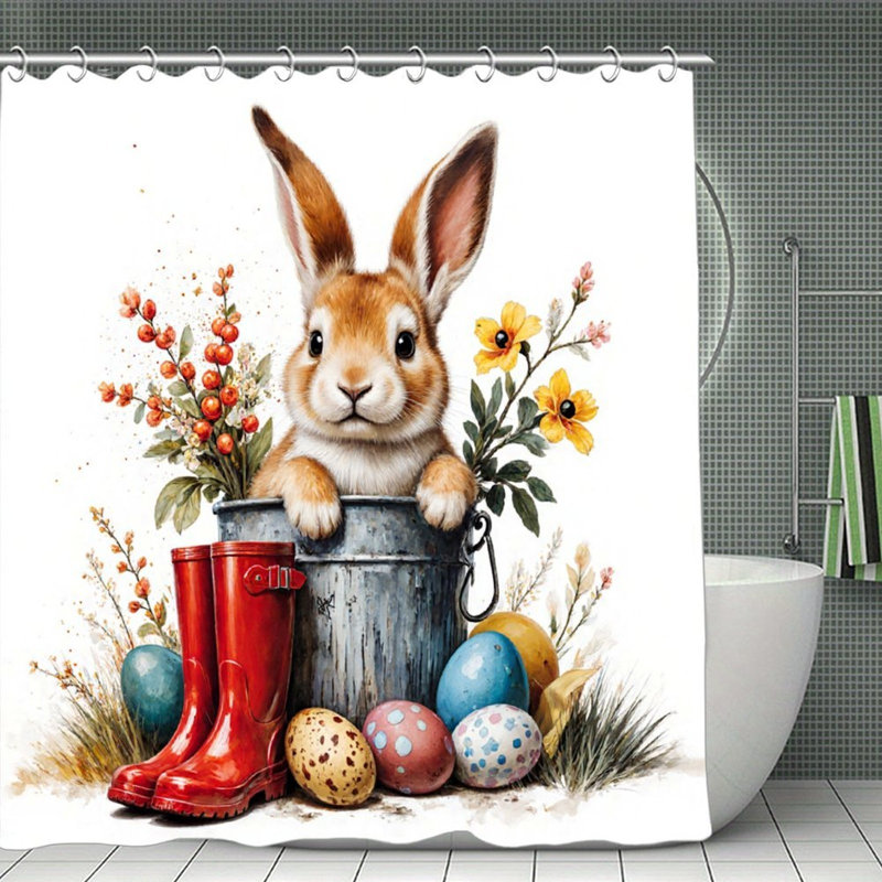 Rideaux de douche Pâques, 71 × 71, Lapin de Pâques, motif floral