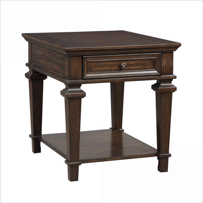 Table basse traditionnelle en placage de bouleau espresso pour salon - tiroir et amp; Rangement ouvert