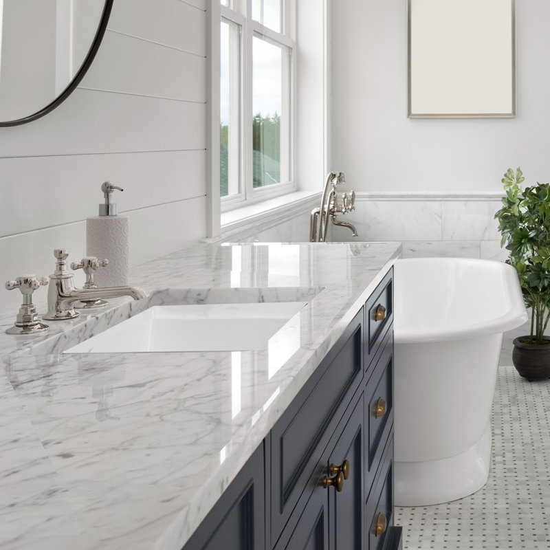 Lavabo de salle de bain rectangulaire encastré en porcelaine vitreuse avec trop-plein Great Point, Blanc