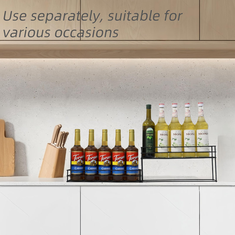 Coffee Syrup Rack & Stand, Compatible With Syrup Bottles, 2-Tier Organizer For Coffee Bar, Kitchen, Countertop & Home Display(10 Bottles) (17" D X 4.3" W X 8.3" H)