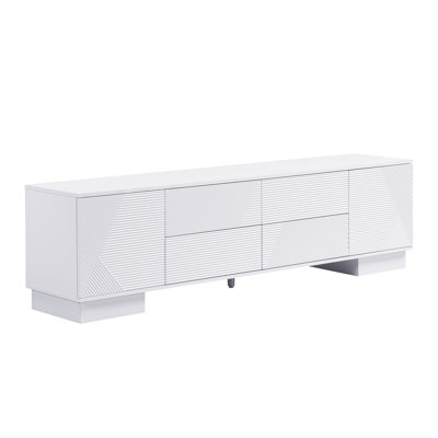 Arched TV Stand With 2 Cabinets & 2 Drawers – Minimalist Media Console With Hidden Handles & Cable Management