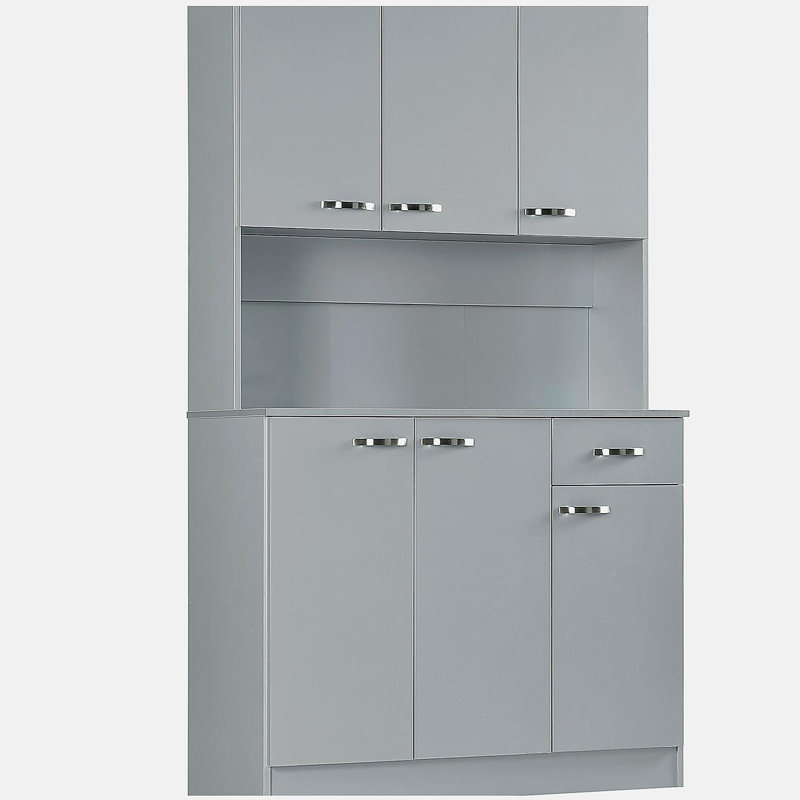 Armoire de cuisine autoportante, grande armoire de rangement, armoire avec portes et tablettes