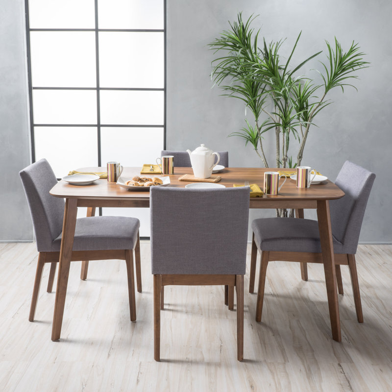 Dashone 4-Person Four-Leg Dining Set, Natural Walnut, Dark Gray