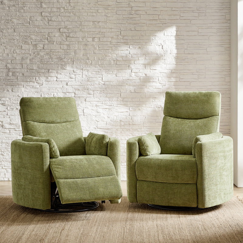 Anneisha Contemporary Swivel Rocker Power Recliner with Moveable Pillows (Set of 2), Green