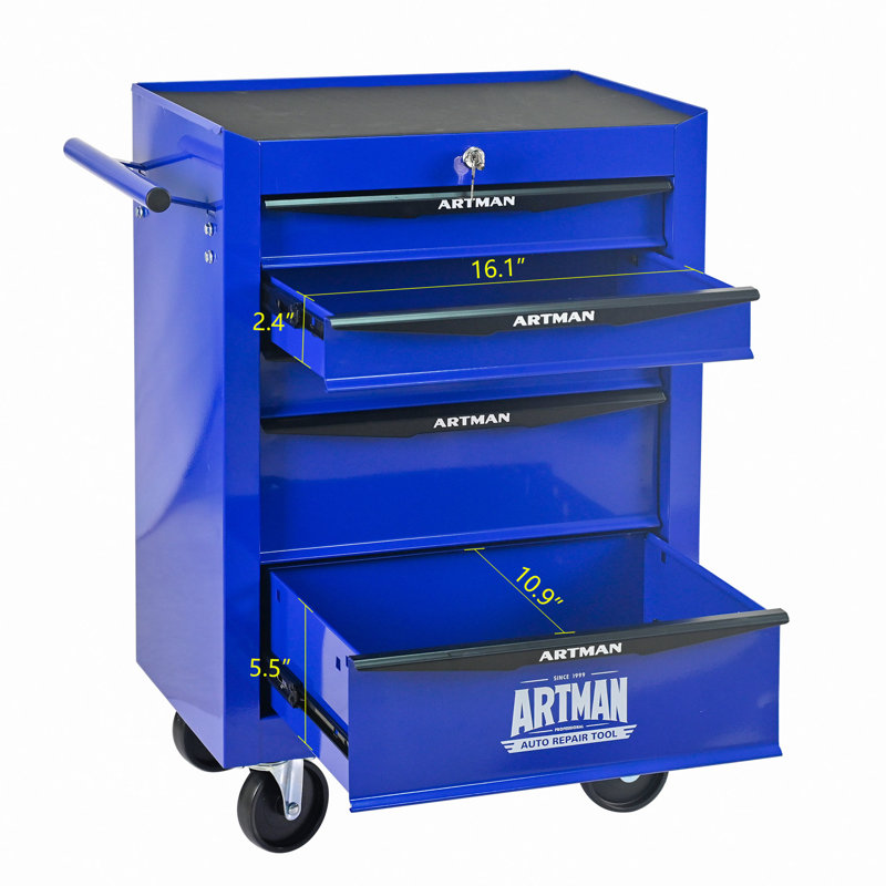 Coffre à outils roulant en métal avec 5 tiroirs, armoire à outils 20 po avec glissières à roulement à billes, boîte à outils en acier