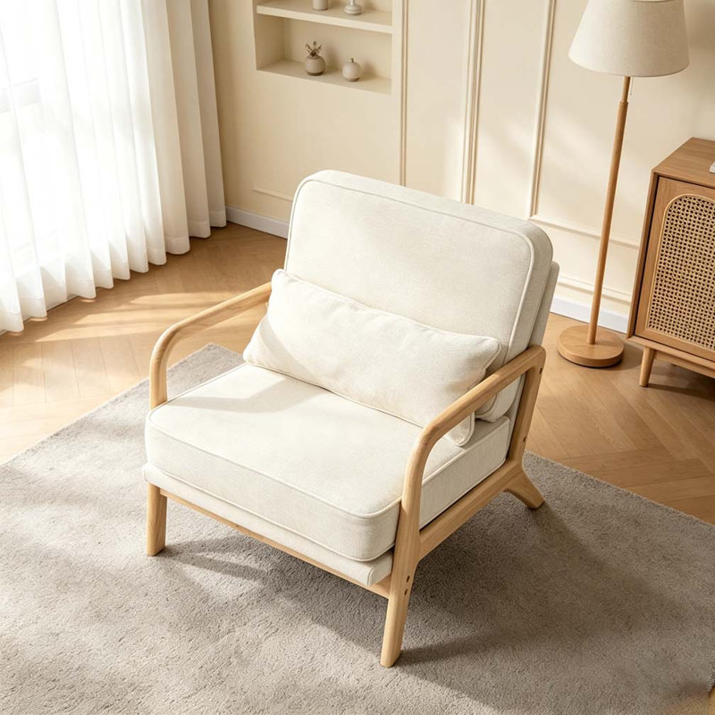 Méridienne moderne simple rembourrée avec accoudoirs courbés et coussin lombaire, Beige