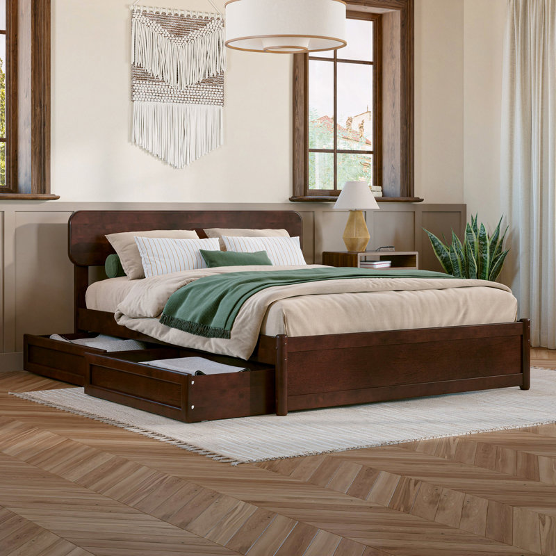 Ause Solid Wood Platform Storage Bed, Walnut, Full